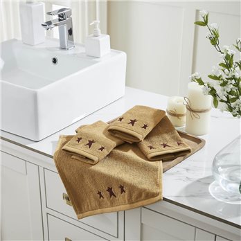 Burgundy Prim Stars Tan Washcloth Set of 4 12x12