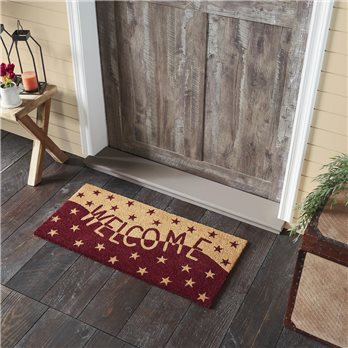 Burgundy Tan Stars Coir Welcome Rug Rect 17x36