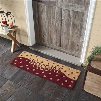 Burgundy Tan Stars Coir Welcome Rug Rect 17x48