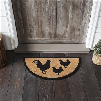 Down Home Rooster &amp; Hens Coir Rug Half Circle 16.5x33