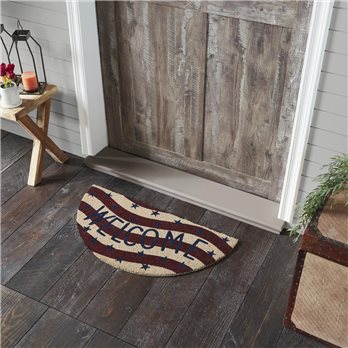 RWB Flag Stripes Coir Welcome Rug Half Circle 16.5x33