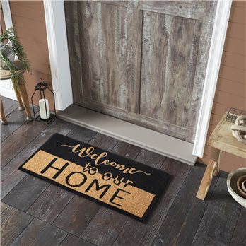 Welcome To Our Home Black Tan Coir Rug Rect 17x36