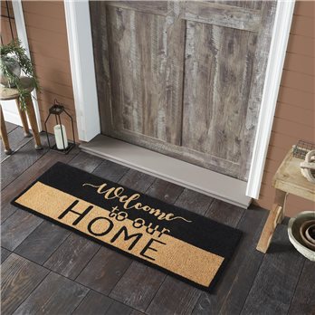 Welcome To Our Home Black Tan Coir Rug Rect 17x48