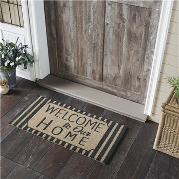 Welcome To Our Home Charcoal Stripes Coir Rug Rect 17x36