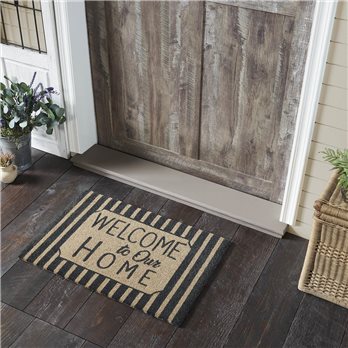 Welcome To Our Home Charcoal Stripes Coir Rug Rect 20x30