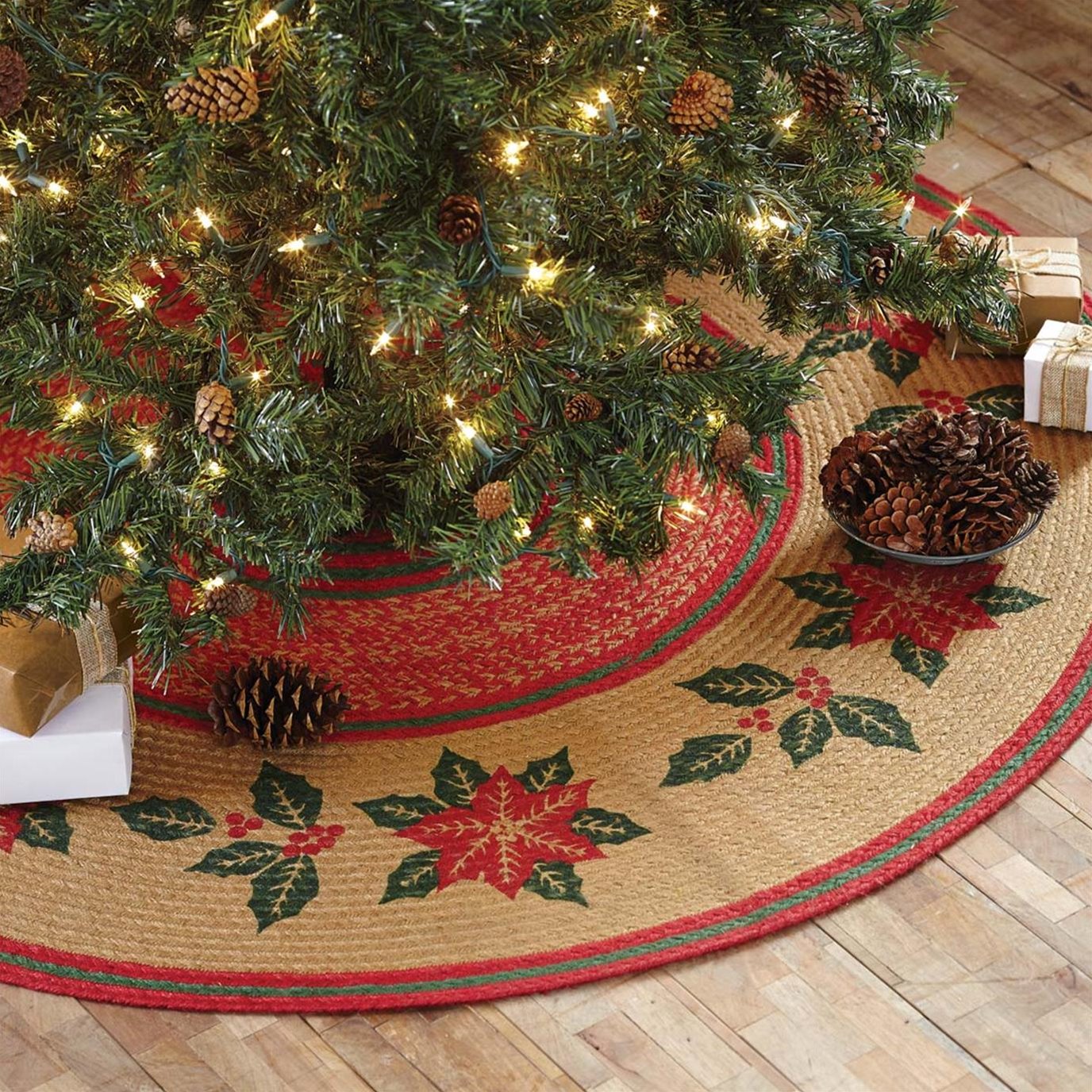 Poinsettia Jute Tree Skirt 50 by Seasons Crest VHC Brands