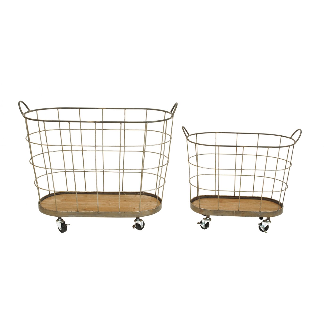 Metal & Wood Laundry Baskets on Wheels (Set of 2 Sizes) by Creative Coop