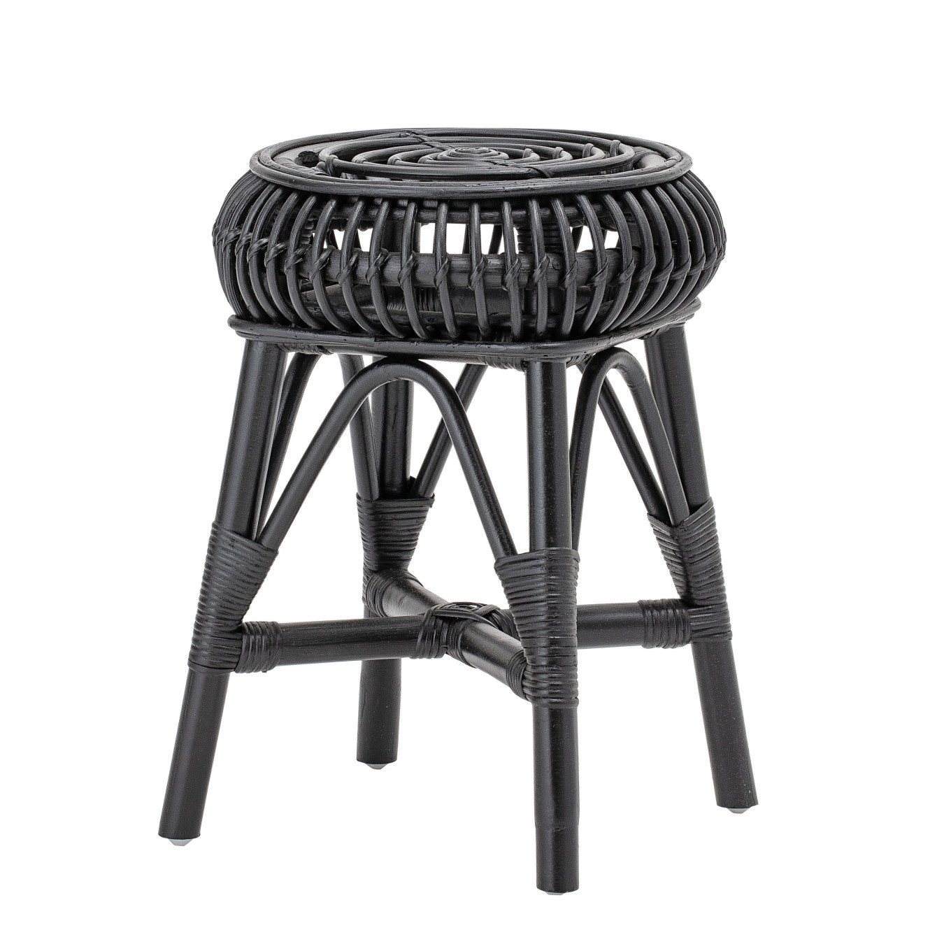 Black Round Rattan Stool by Bloomingville