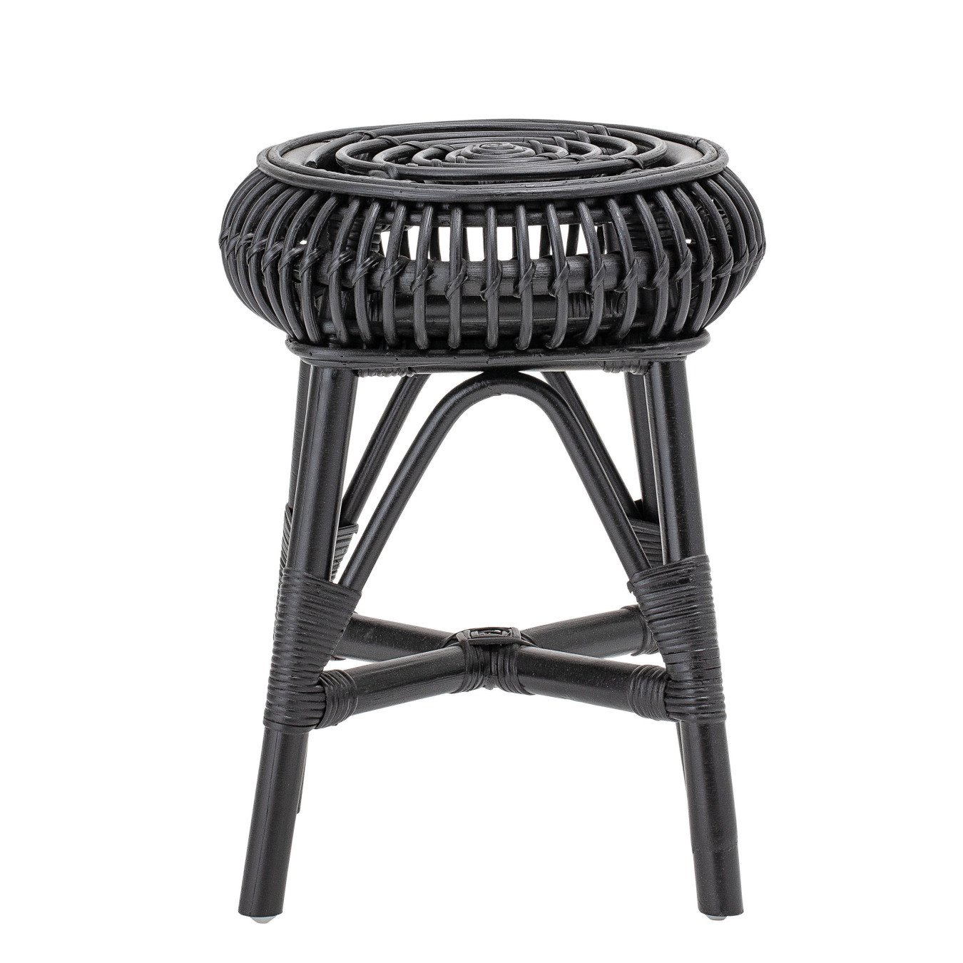 Black Round Rattan Stool by Bloomingville