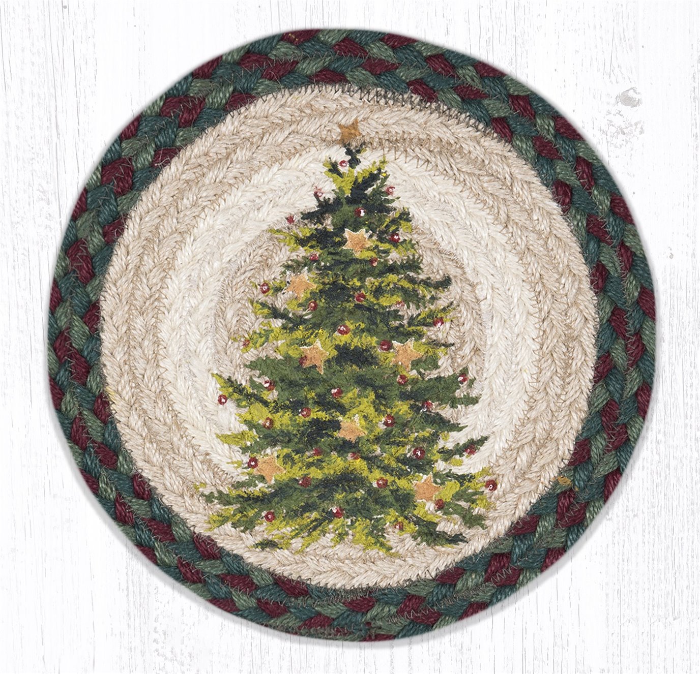 Christmas Joy Tree Printed Round Braided Trivet 10"x10" by Earth Rugs