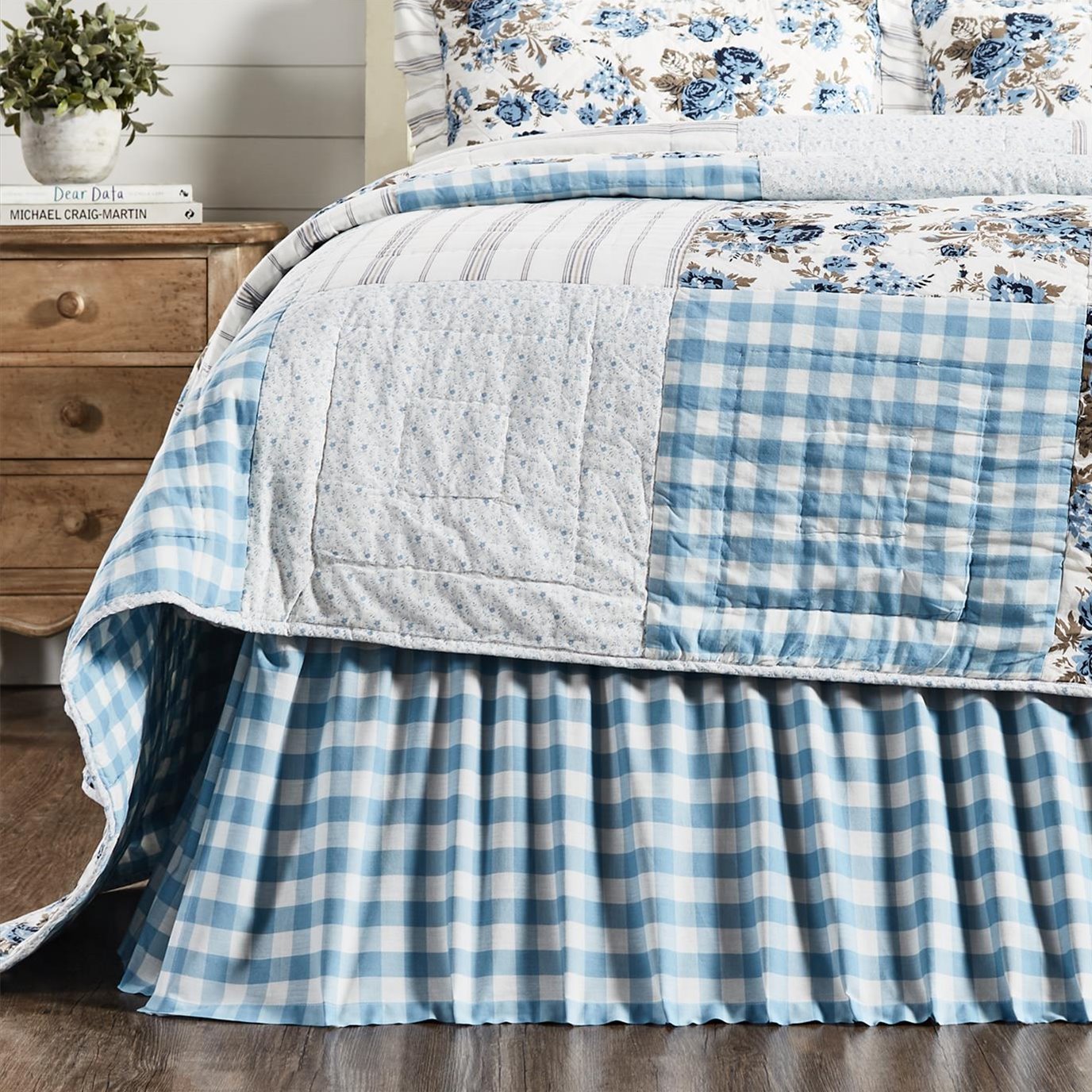 Annie Buffalo Blue Check Twin Bed Skirt 39x76x16 by April & Olive VHC