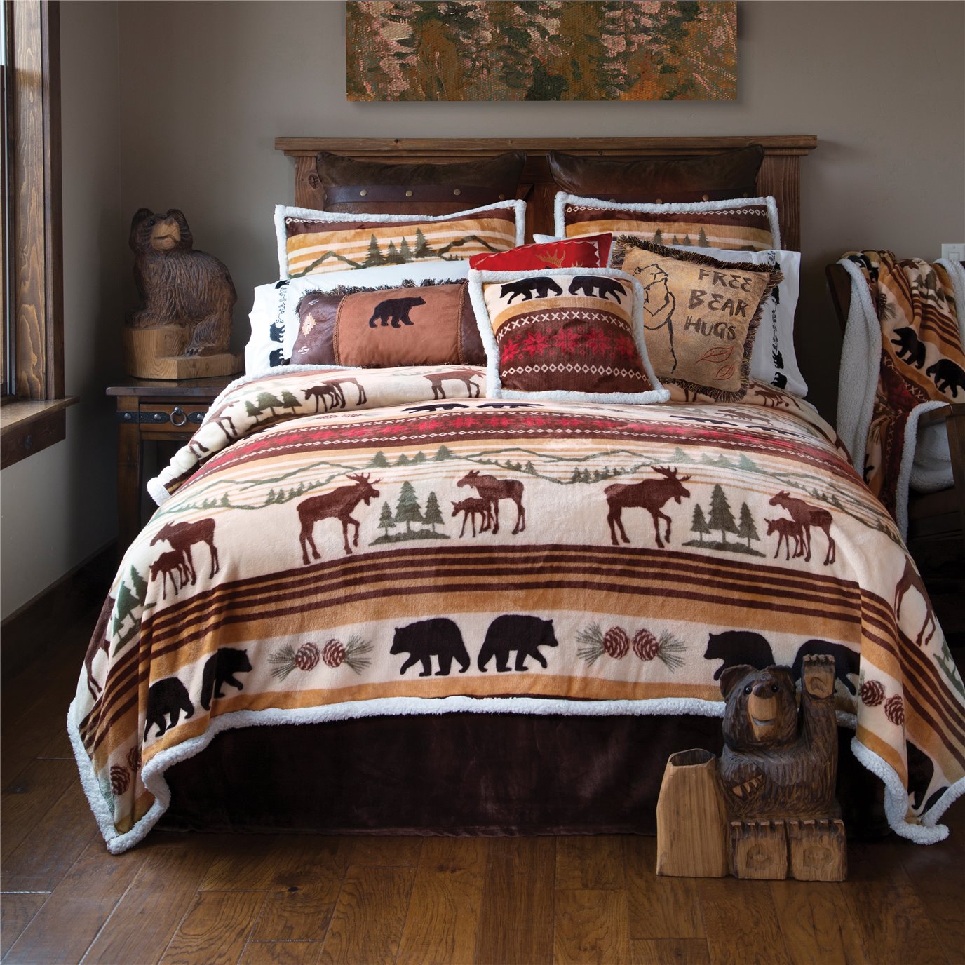 Patchwork Lodge Rustic Cabin Sherpa Fleece Bedding Set by Carstens