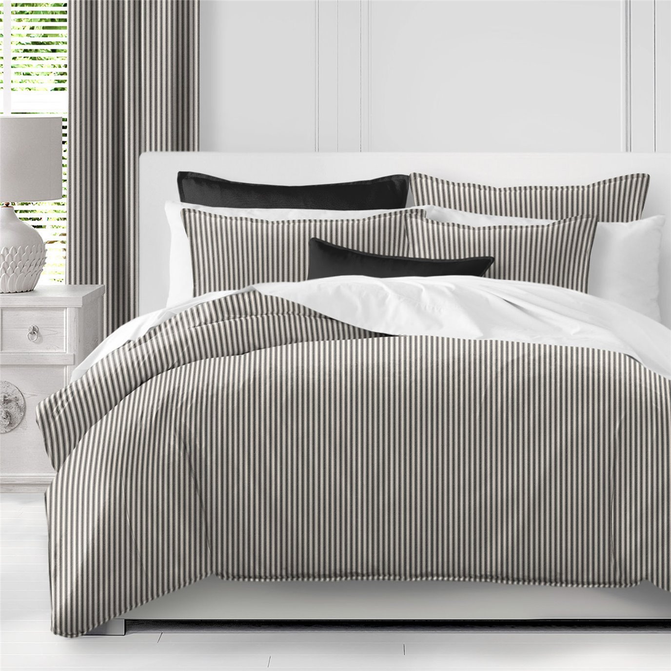 Linen Cotton Natural Black Pin Stripe Duvet Cover Set - King/Cal King