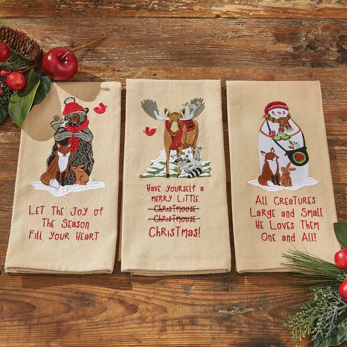 Park Designs All Creatures Christmas Embroidered Dishtowel