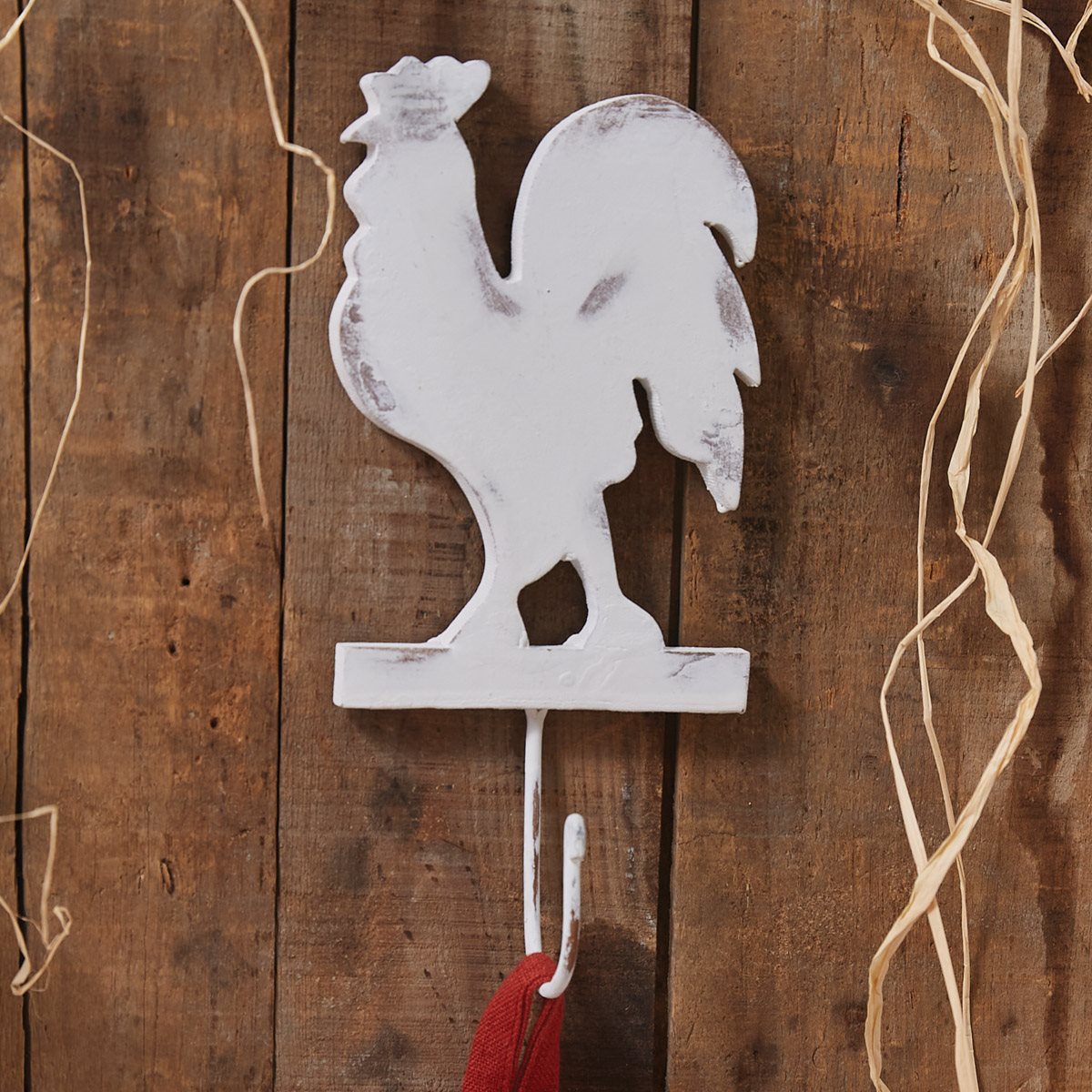 Rooster Wood Single Hook Distressed Cream by Park Designs