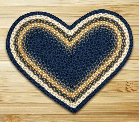 Lt. Blue/Dk. Blue/Mustard Heart Shaped Braided Rug 20