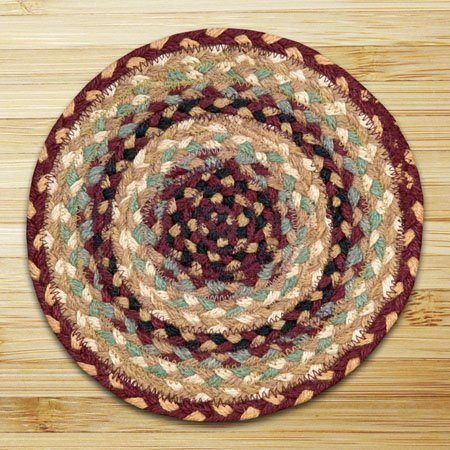 Burgundy/Gray/Cream/Mustard Round Braided Rug 4'x4' by Earth Rugs