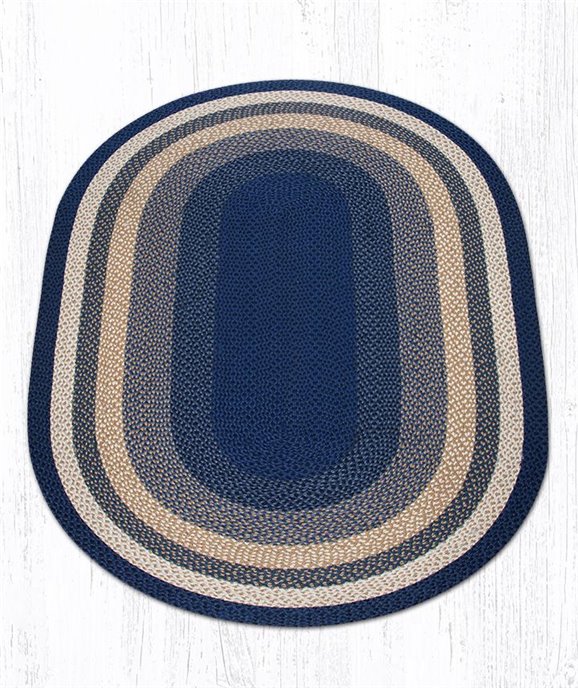 Lt. Blue/Dk. Blue/Mustard Oval Braided Rug 5'x8' Thumbnail