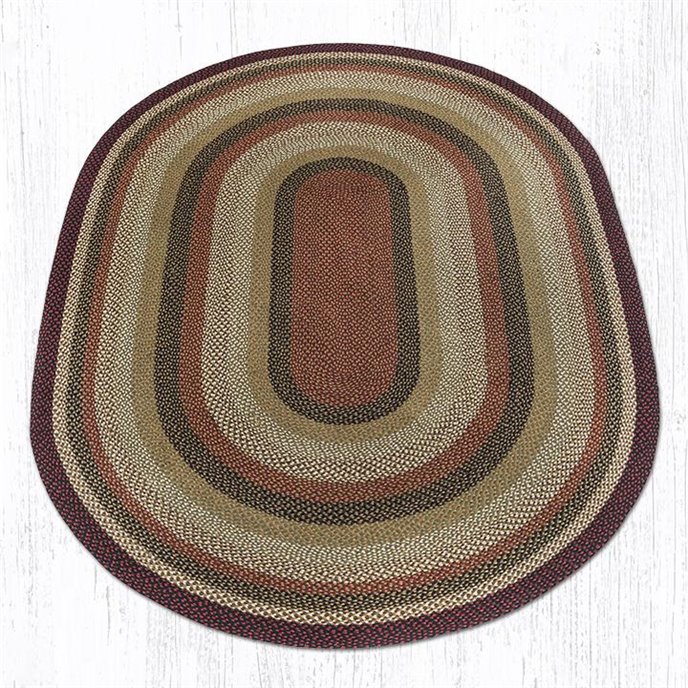 Burgundy/Mustard/Ivory Oval Braided Rug 8'x11' Thumbnail