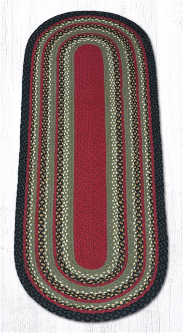 Burgundy/Olive/Charcoal Oval Braided Rug 2'x6' Thumbnail