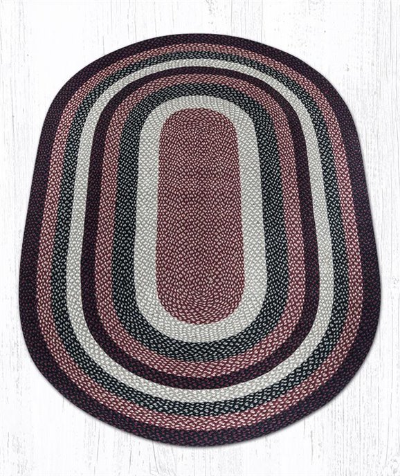 Burgundy/Black/Tan Oval Braided Rug 5'x8' Thumbnail