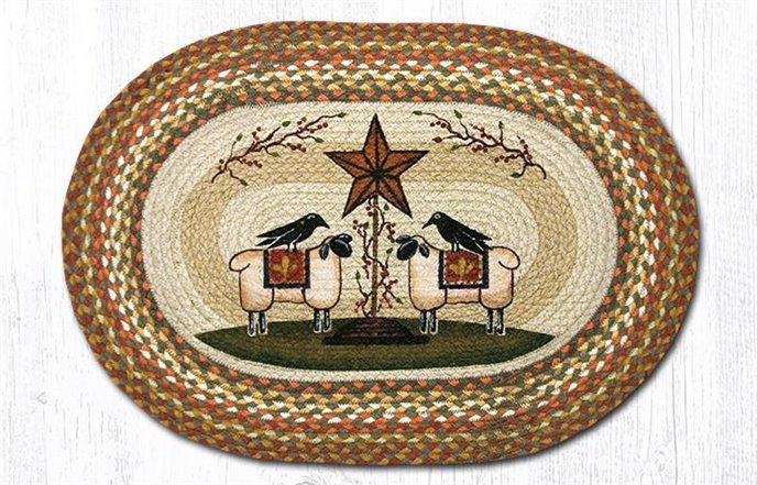 Sheep & Barn Star Oval Braided Rug 20"x30" Thumbnail