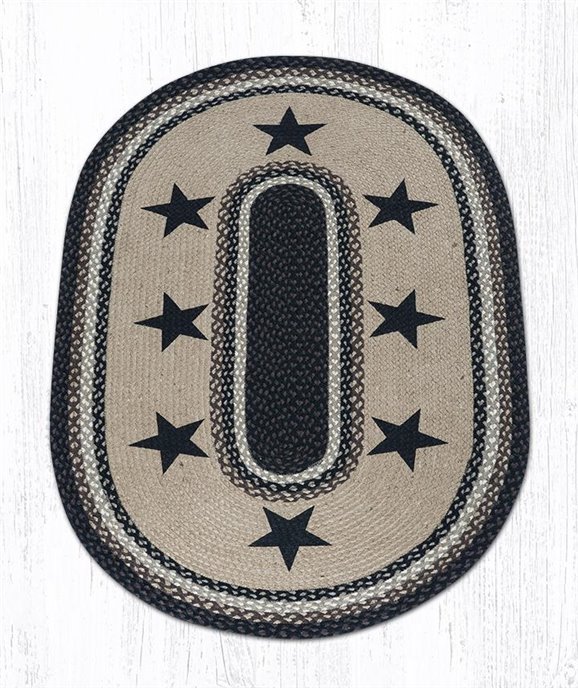 Black Stars Oval Braided Rug 3'x5' Thumbnail