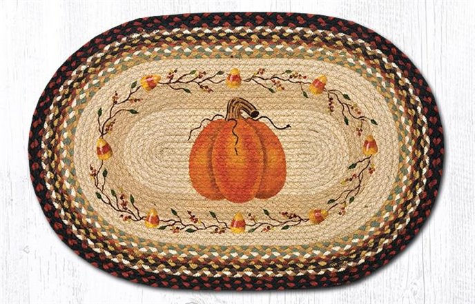 Pumpkin Candy Corn Oval Braided Rug 20"x30" Thumbnail