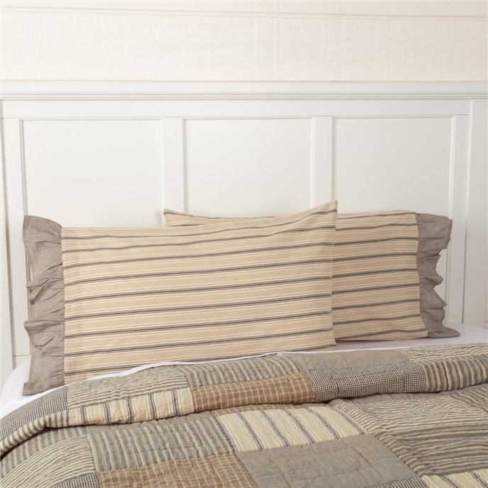 Sawyer Mill Charcoal Stripe Ruffled Standard Pillow Case Set of 2 21x30 Thumbnail