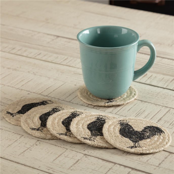 Sawyer Mill Charcoal Poultry Jute Coaster Set of 6 Thumbnail