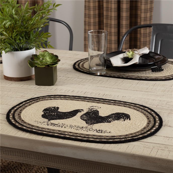 Sawyer Mill Charcoal Poultry Jute Placemat Set of 6 12x18 Thumbnail