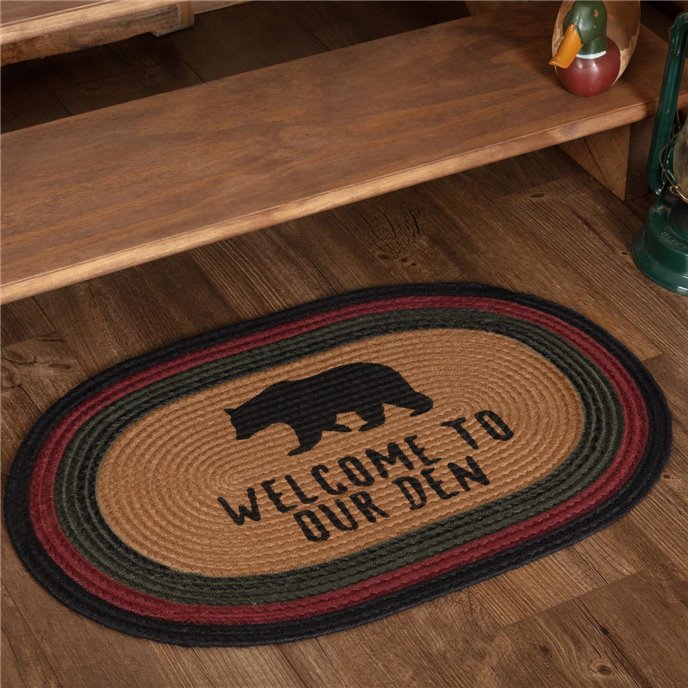 Wyatt Stenciled Bear Jute Rug Oval Welcome to Our Den 20x30 Thumbnail