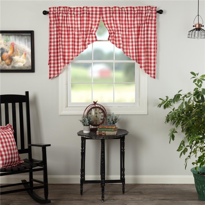 Annie Buffalo Red Check Prairie Swag Set of 2 36x36x18 Thumbnail