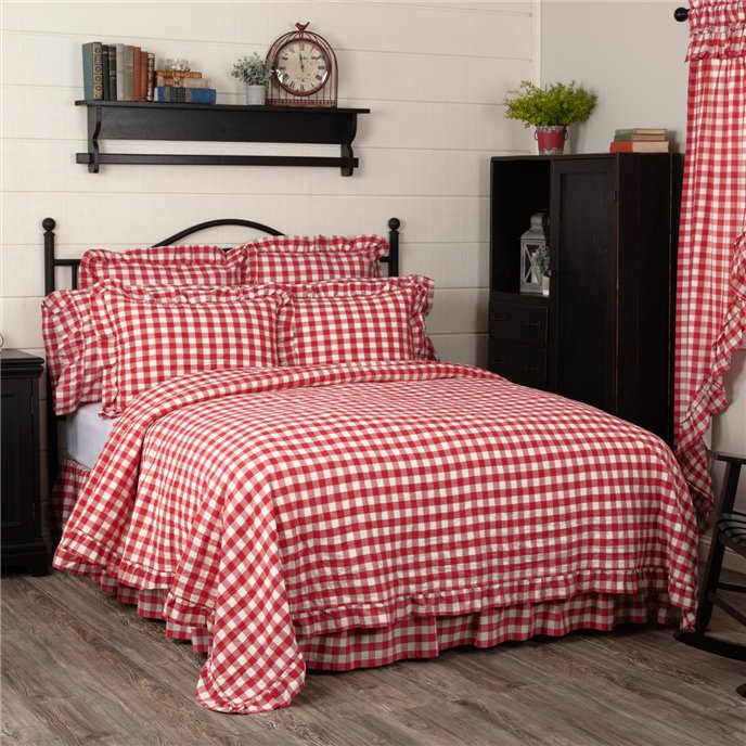 Annie Buffalo Red Check Ruffled California King Quilt Coverlet 130Wx115L Thumbnail