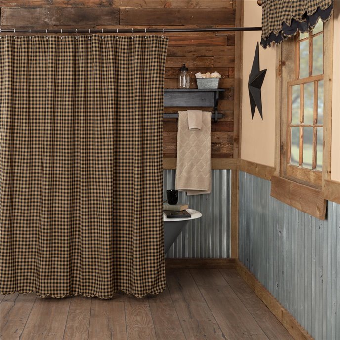 Black Check Scalloped Shower Curtain 72x72 Thumbnail