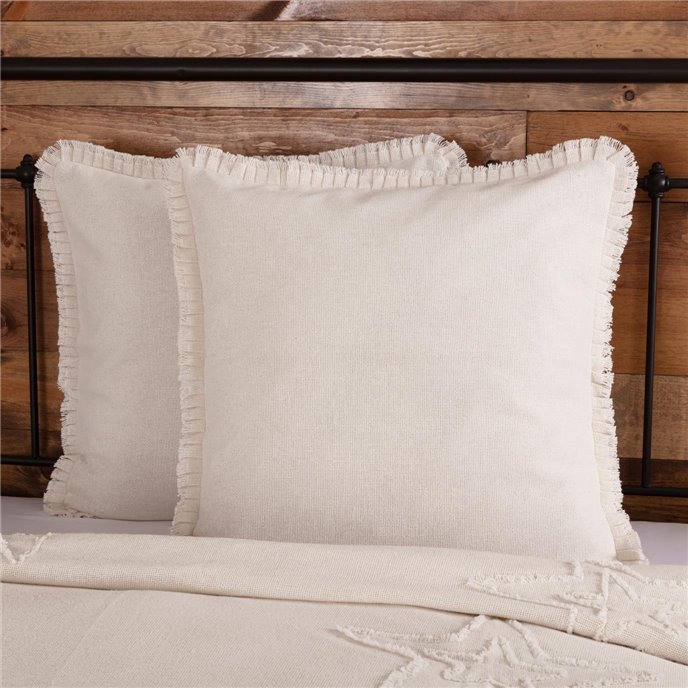 Burlap Antique White Fabric Euro Sham w/ Fringed Ruffle 26x26 Thumbnail