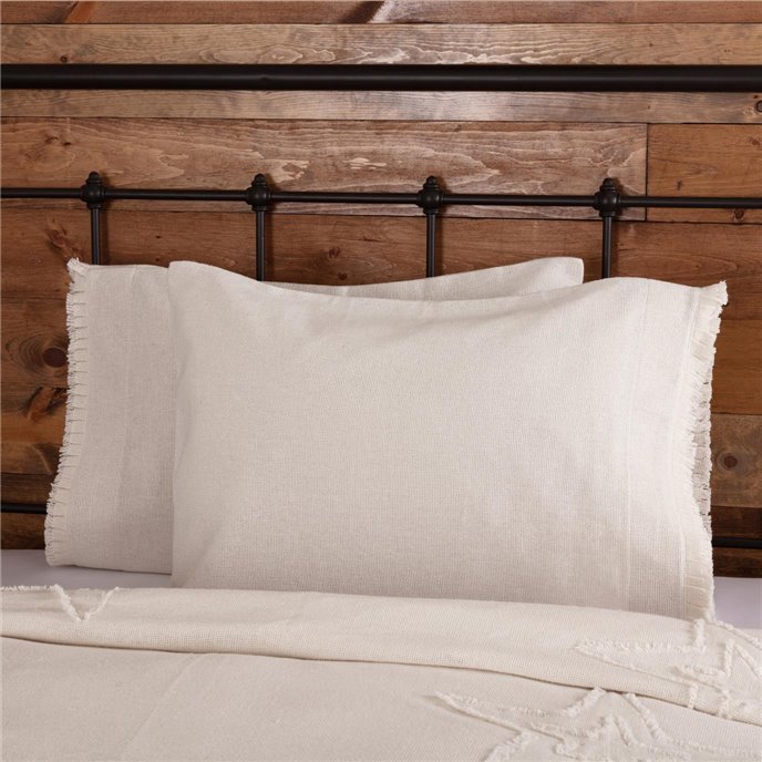 Burlap Antique White Standard Pillow Case w/ Fringed Ruffle Set of 2 21x30 Thumbnail