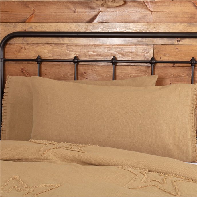 Burlap Natural King Pillow Case w/ Fringed Ruffle Set of 2 21x40 Thumbnail