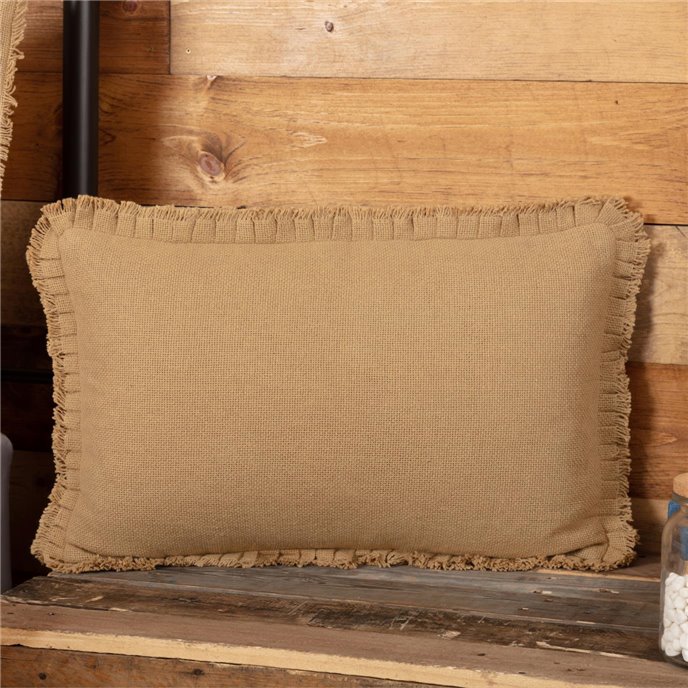 Burlap Natural Pillow w/ Fringed Ruffle 14x22 Thumbnail