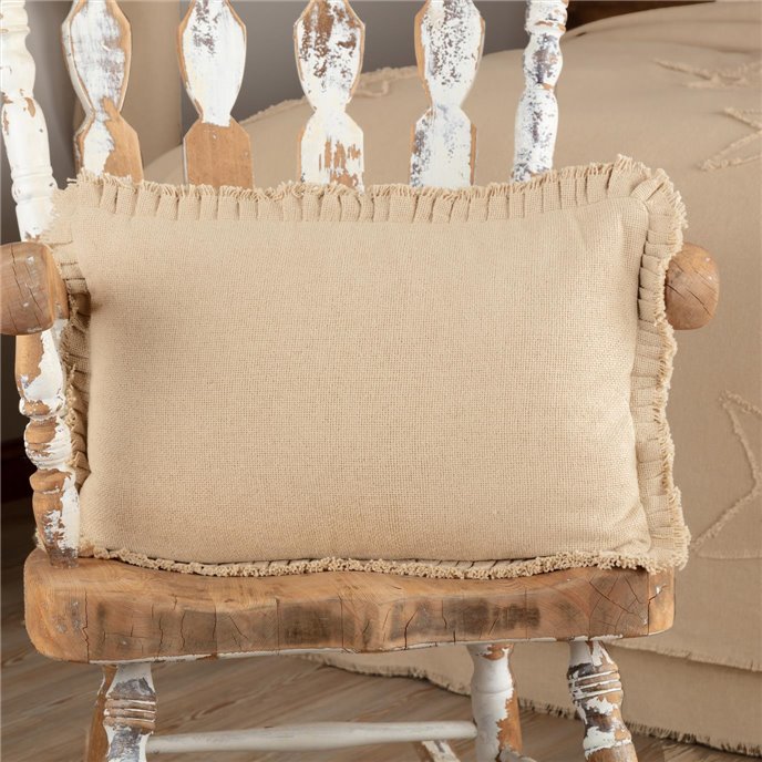 Burlap Vintage Pillow w/ Fringed Ruffle 14x22 Thumbnail