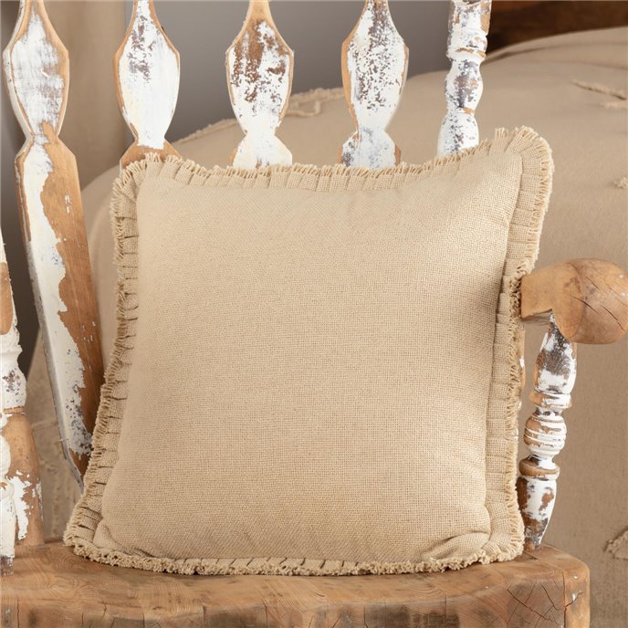 Burlap Vintage Pillow w/ Fringed Ruffle 18x18 Thumbnail