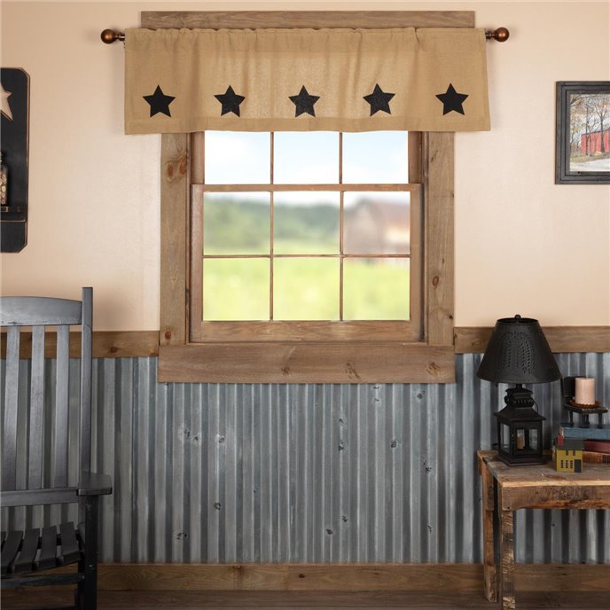 Burlap W/Black Stencil Stars Valance 16x60 Thumbnail