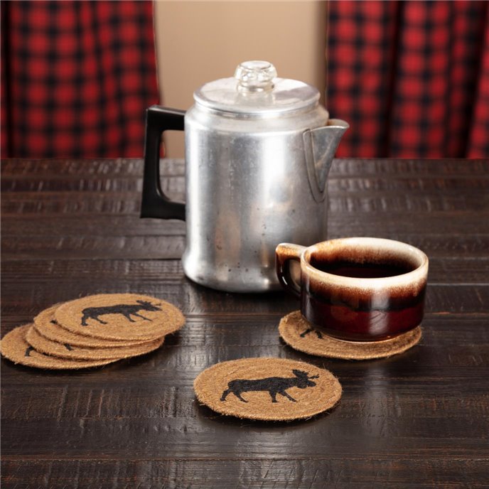 Cumberland Stenciled Moose Jute Coaster Set of 6 Thumbnail