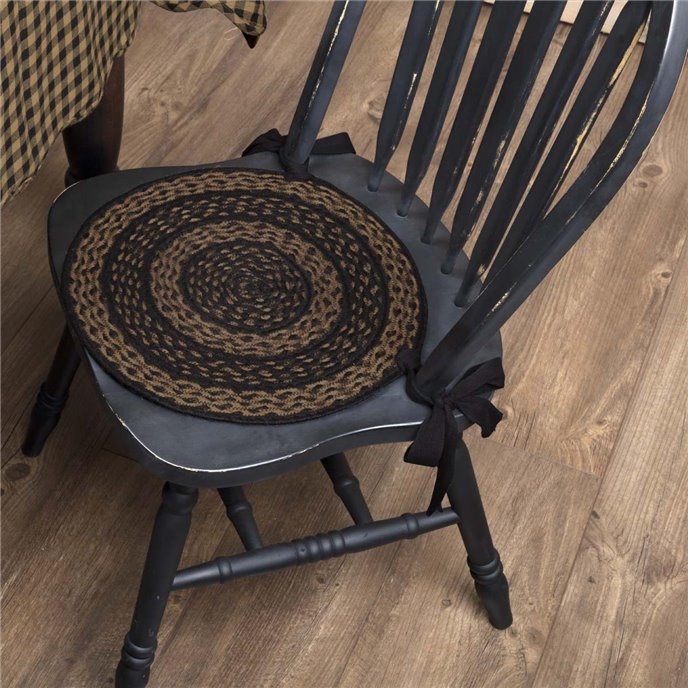 Black &amp; Tan Jute Chair Pad 15 inch Diameter Set of 6 Thumbnail