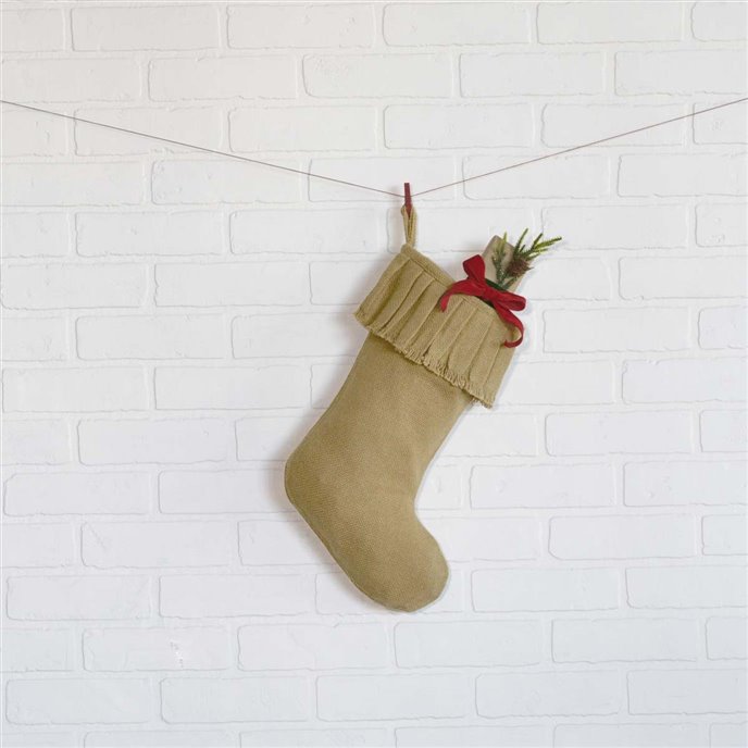 Festive Natural Burlap Ruffled Stocking 11x15 Thumbnail