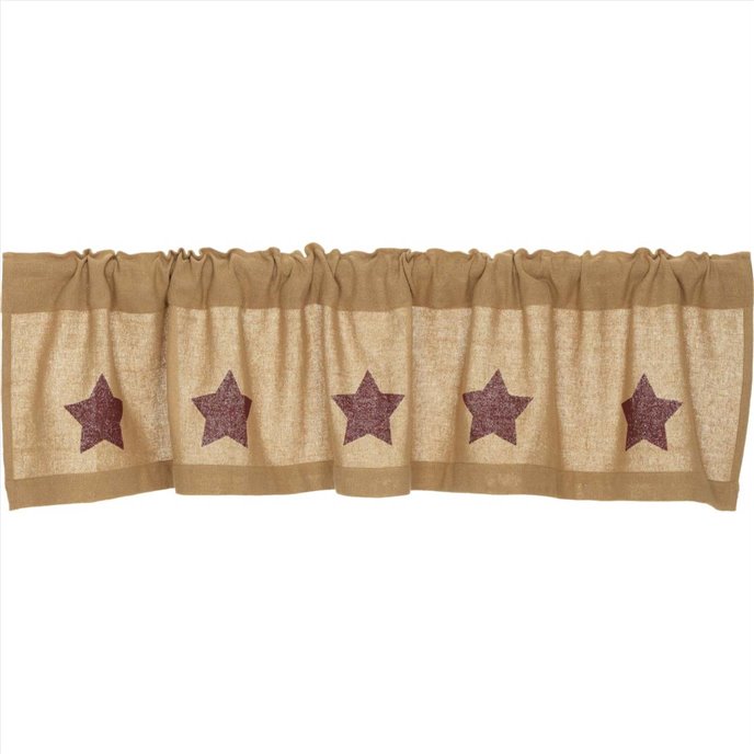 Burlap w/Burgundy Stencil Stars Valance 16x72 Thumbnail