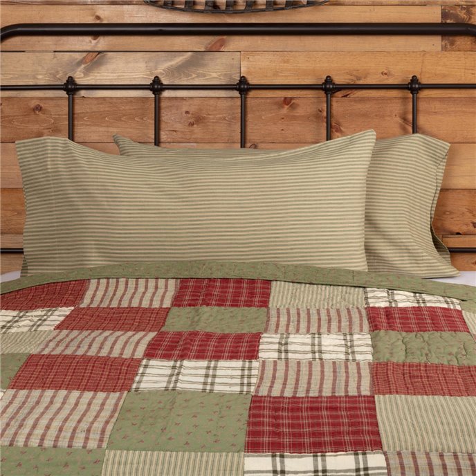 Prairie Winds Green Ticking Stripe King Pillow Case Set of 2 21x40 Thumbnail