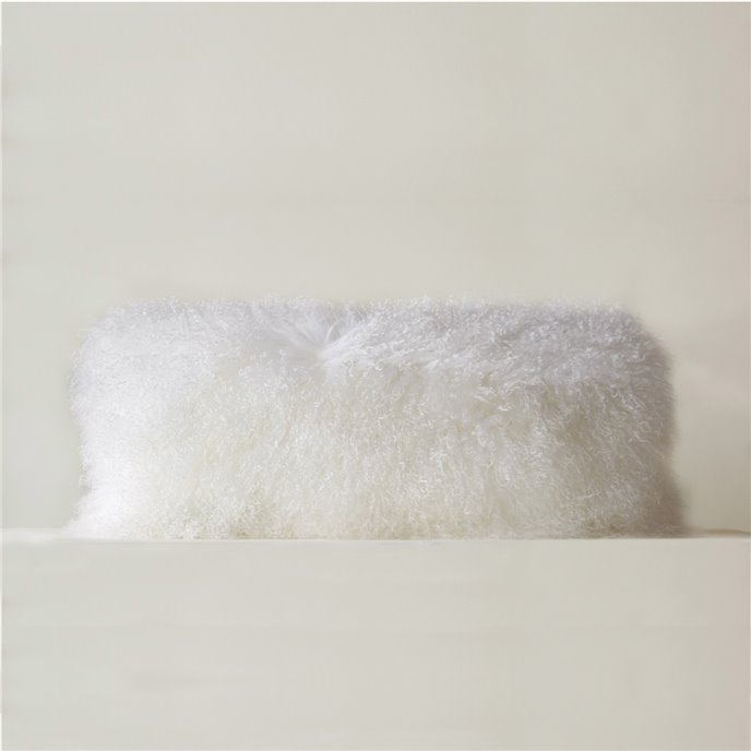 White Mongolian Lamb Fur Pillow by Creative Coop