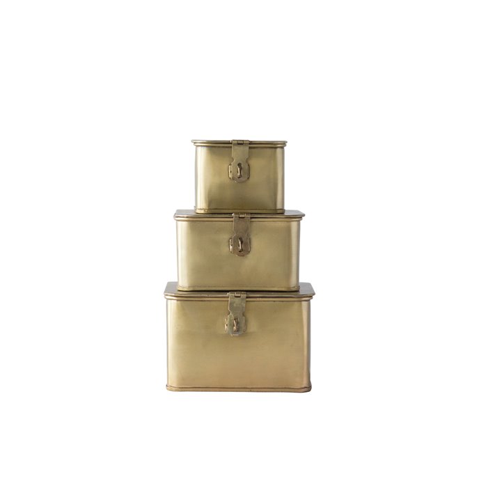 Square Decorative Metal Boxes with Gold Finish (Set of 3 ...