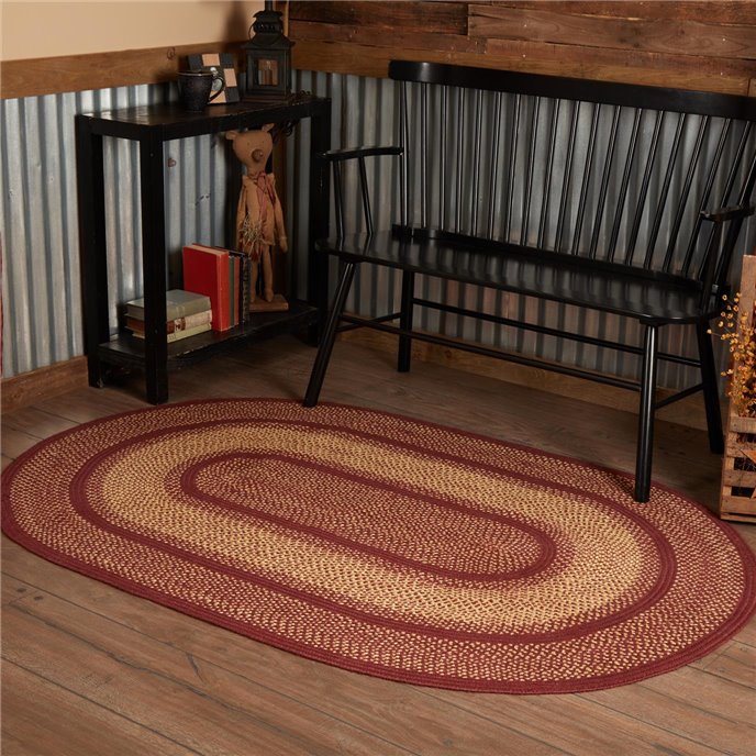 Burgundy Red Primitive Jute Rug Oval w/ Pad 48x72 Thumbnail